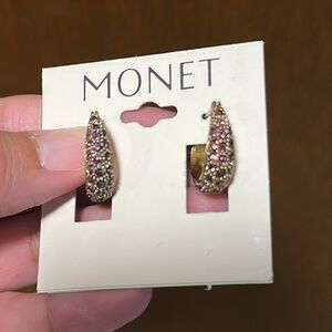 Monet Sparkling Purple Stone Gold Tone Hoop Earrings